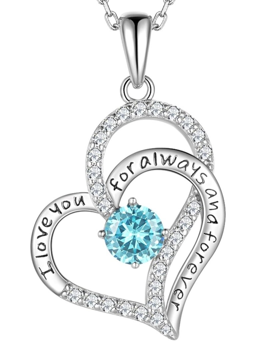Double Heart Birthstone Necklace for Women - S925 Sterling Silver Jewelry Gift